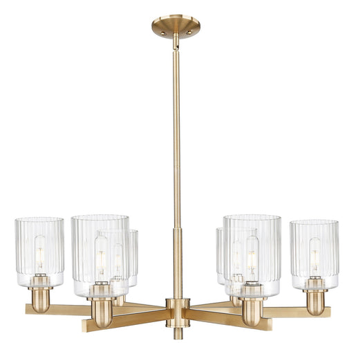 Innovations Hadley 34in 6-Light Chandelier | Industrial Champagne Bronze Steel and Clear Ribbed Glass | Living Room & Dining Room | Model 716-6CR-CB-G342