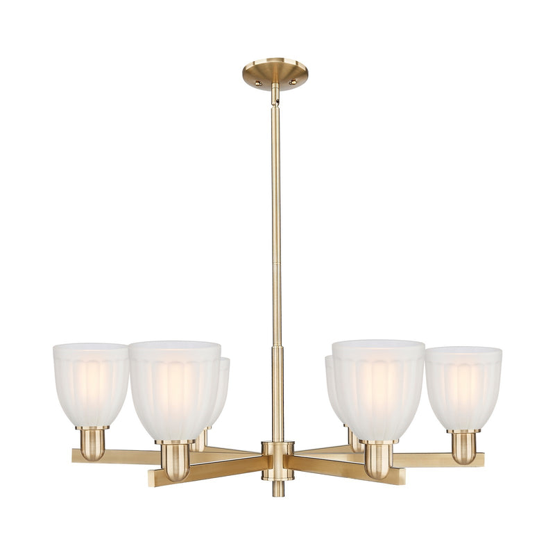 Innovations Brookfield 36in 6-Light Chandelier | Industrial Champagne Bronze Steel and White Frosted Ribbed Glass | Dining Room & | Model 716-6CR-CB-G441