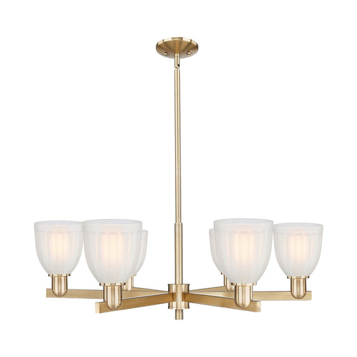 Innovations Brookfield 36in 6-Light Chandelier | Industrial Champagne Bronze Steel and White Frosted Ribbed Glass | Dining Room & | Model 716-6CR-CB-G441