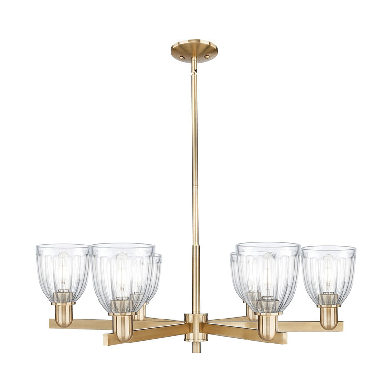 Innovations Brookfield 36in 6-Light Chandelier | Industrial Champagne Bronze Steel and Clear Ribbed Glass | Dining Room & Living | Model 716-6CR-CB-G442