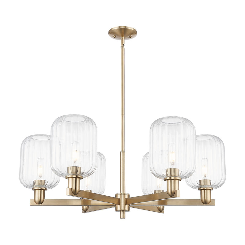 Innovations Preston Cylinder 36.5in 6-Light Chandelier | Industrial Champagne Bronze Steel and Clear Glass | Dining Room & | Model 716-6CR-CB-G460-7CL