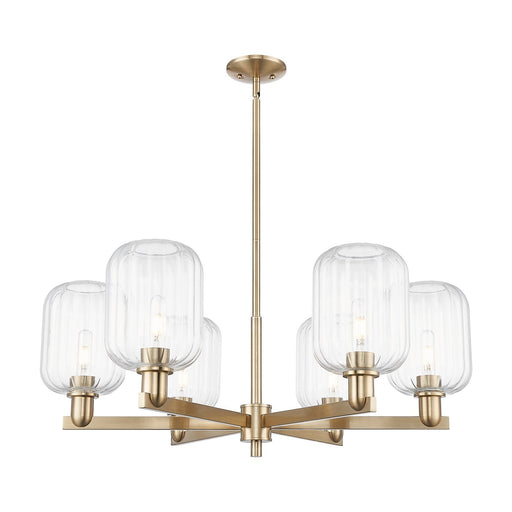 Innovations Preston Cylinder 36.5in 6-Light Chandelier | Industrial Champagne Bronze Steel and Clear Glass | Dining Room & | Model 716-6CR-CB-G460-7CL