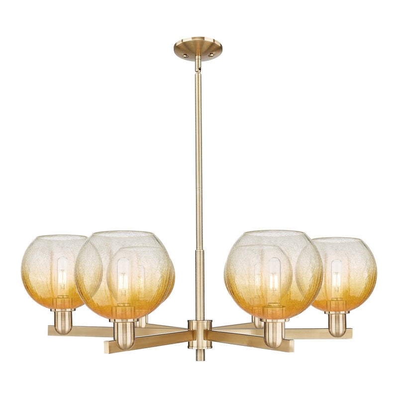 Innovations Brookhaven Globe 37.75in 6-Light Chandelier | Industrial Champagne Bronze Steel and Amber Glass | Dining Room & | Model 716-6CR-CB-G483-8AM