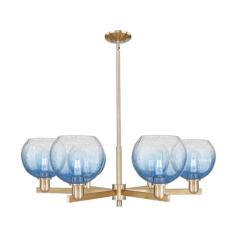 Innovations Brookhaven Globe 38in 6-Light Chandelier | Industrial Champagne Bronze Steel and Sapphire Blue Glass | Dining Room | Model 716-6CR-CB-G483-8SB