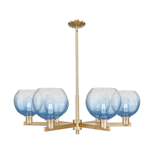Innovations Brookhaven Globe 38in 6-Light Chandelier | Industrial Champagne Bronze Steel and Sapphire Blue Glass | Dining Room | Model 716-6CR-CB-G483-8SB