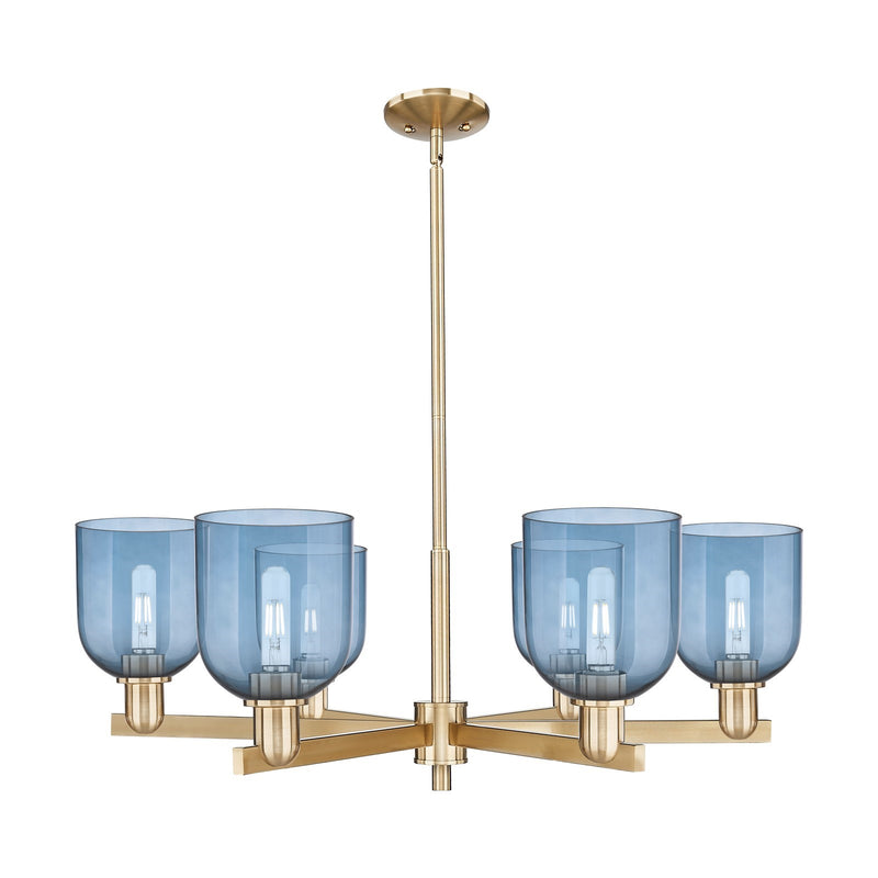 Innovations Bella 35in 6-Light Chandelier | Industrial Champagne Bronze Steel and Blue Glass | Living Room & Dining Room | Model 716-6CR-CB-G558-6BL