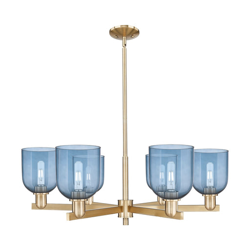 Innovations Bella 35in 6-Light Chandelier | Industrial Champagne Bronze Steel and Blue Glass | Living Room & Dining Room | Model 716-6CR-CB-G558-6BL