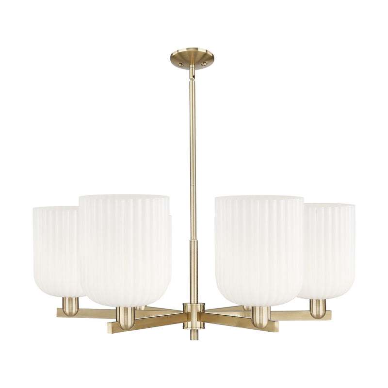 Innovations Bridal Veil 38in 6-Light Chandelier | Industrial Champagne Bronze Steel and Gloss White Ribbed Glass | Dining | Model 716-6CR-CB-G559-8GWH