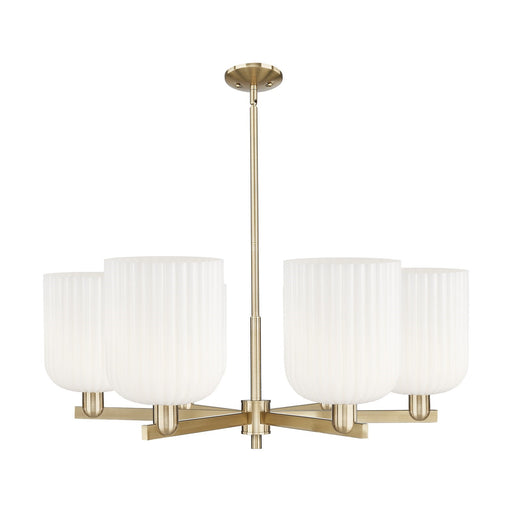 Innovations Bridal Veil 38in 6-Light Chandelier | Industrial Champagne Bronze Steel and Gloss White Ribbed Glass | Dining | Model 716-6CR-CB-G559-8GWH