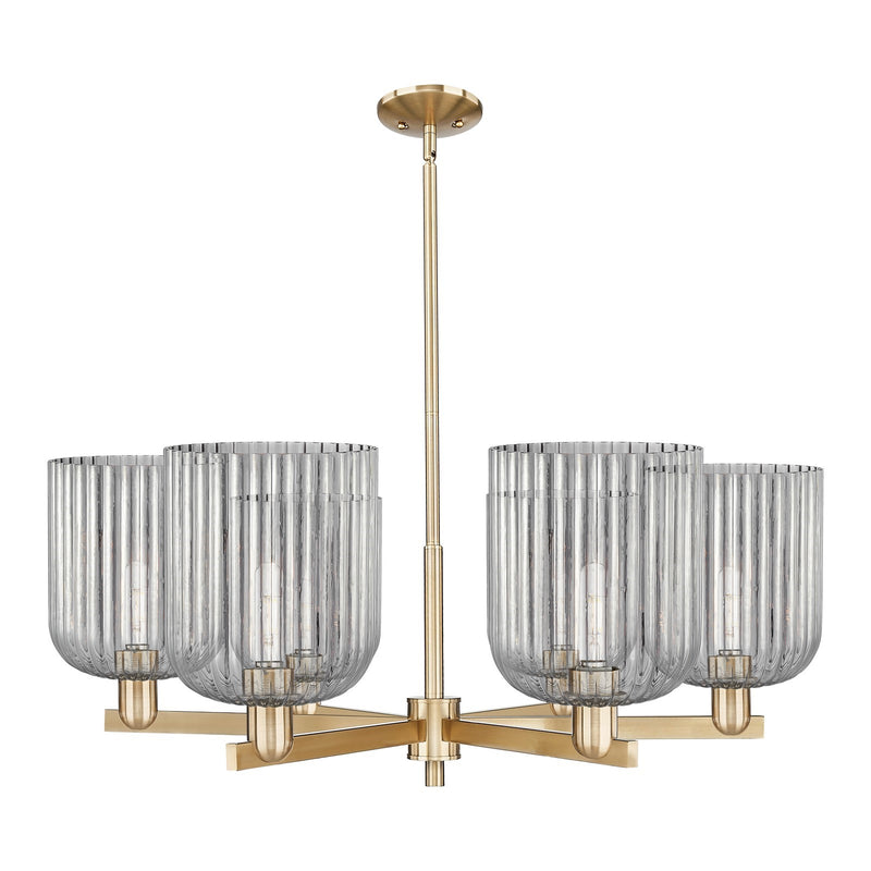 Innovations Bridal Veil 38in 6-Light Chandelier | Industrial Champagne Bronze Steel and Light Smoke Ribbed Glass | Dining Room | Model 716-6CR-CB-G559-8SM