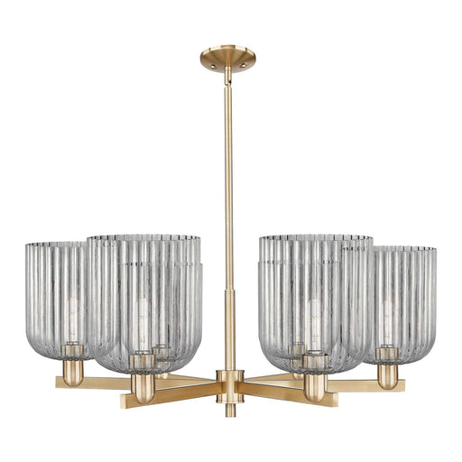 Innovations Bridal Veil 38in 6-Light Chandelier | Industrial Champagne Bronze Steel and Light Smoke Ribbed Glass | Dining Room | Model 716-6CR-CB-G559-8SM