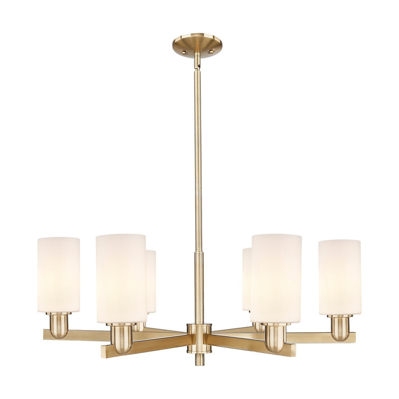 Innovations Clymer 34in 6-Light Chandelier | Industrial Champagne Bronze Steel and Matte White Glass | Dining Room & Kitchen | Model 716-6CR-CB-G801