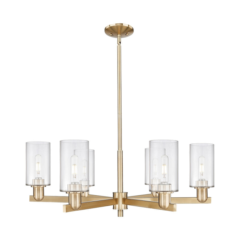 Innovations Clymer 34in 6-Light Chandelier | Industrial Champagne Bronze Steel and Clear Glass | Dining Room & Living Room | Model 716-6CR-CB-G802
