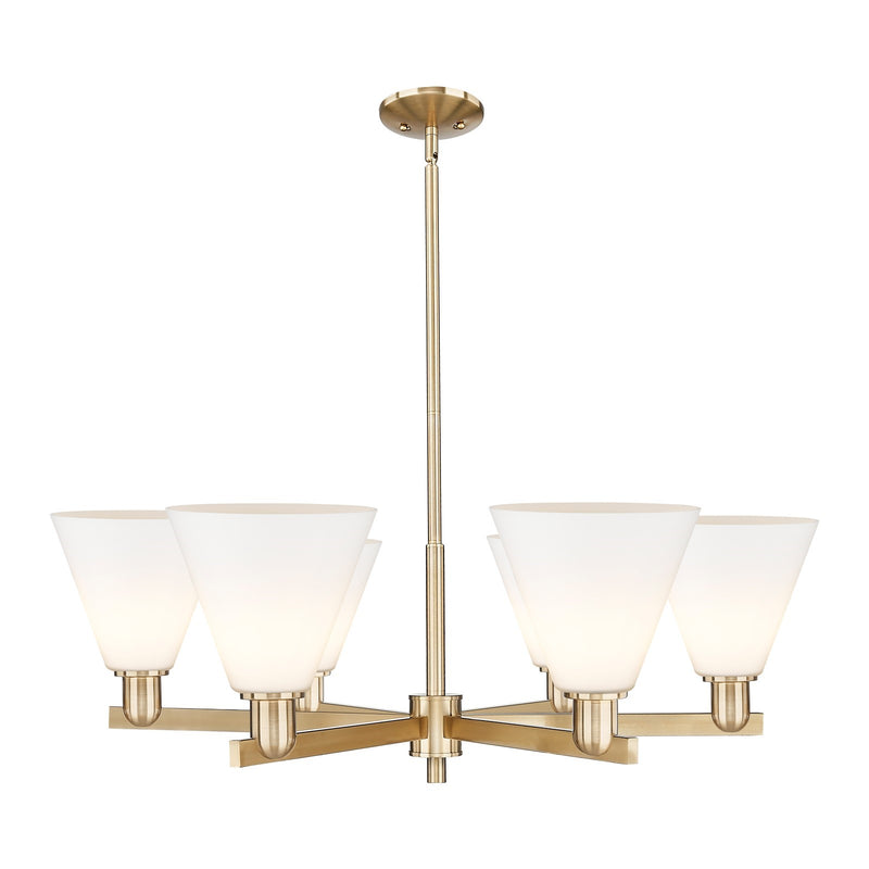 Innovations Berkshire Glass 38in 6-Light Chandelier | Industrial Champagne Bronze Steel and Matte White Glass | Kitchen Island & | Model 716-6CR-CB-GBC-81