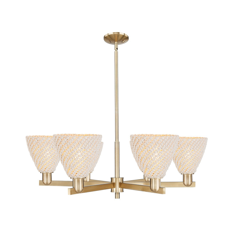 Innovations Bristol Natural 37in 6-Light Chandelier | Farmhouse Champagne Bronze Steel and Natural Fiber Dome Shade | Dining | Model 716-6CR-CB-NBD-75-NAT