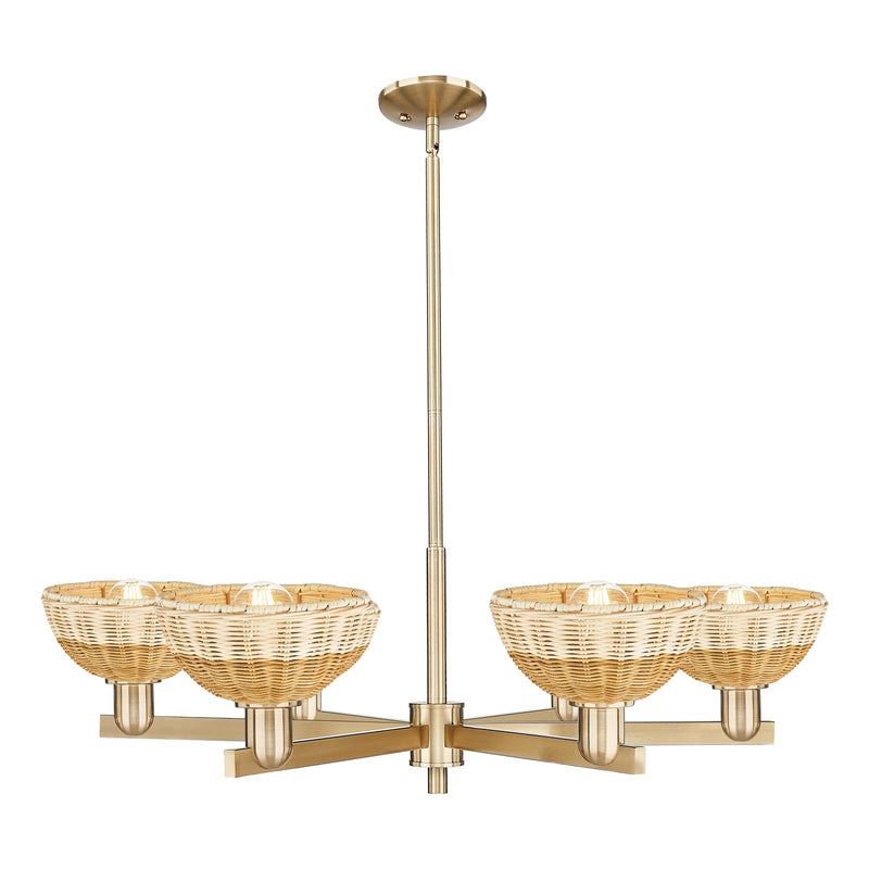Innovations Natural Ballston Dome 37in 6-Light Chandelier | Farmhouse Champagne Bronze Steel and Natural Fiber Dome Shades | Model 716-6CR-CB-NBD2-75-NAT