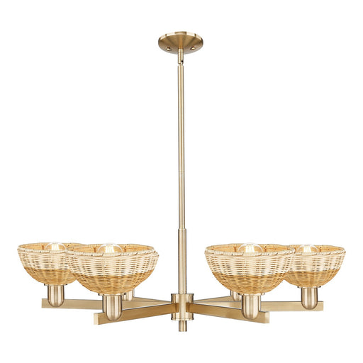 Innovations Natural Ballston Dome 37in 6-Light Chandelier | Farmhouse Champagne Bronze Steel and Natural Fiber Dome Shades | Model 716-6CR-CB-NBD2-75-NAT