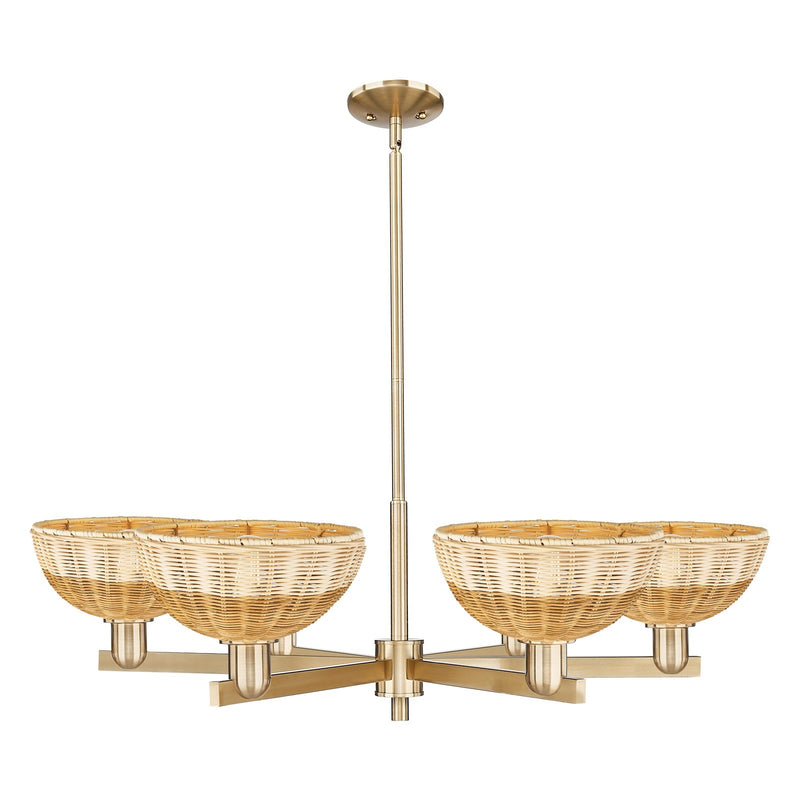 Innovations Bristol Natural II 39in 6-Light Chandelier | Industrial Champagne Bronze Steel and Natural Fiber Dome Shades | Model 716-6CR-CB-NBD2-9-NAT