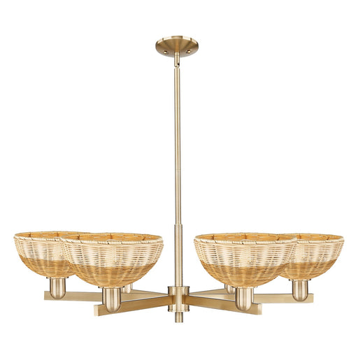 Innovations Bristol Natural II 39in 6-Light Chandelier | Industrial Champagne Bronze Steel and Natural Fiber Dome Shades | Model 716-6CR-CB-NBD2-9-NAT