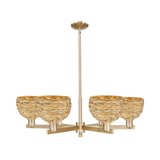 Innovations Woven Rattan 38in 6-Light Chandelier | Industrial Champagne Bronze Steel and Natural Fiber Dome Shade | Dining | Model 716-6CR-CB-RBD-8-NAT
