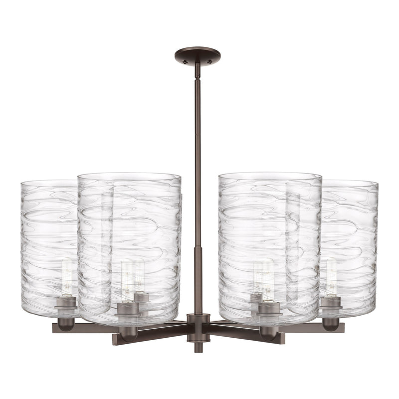 Innovations Cobbleskill 39in 6-Light Chandelier | Industrial Oil Rubbed Bronze Steel and Deco Swirl Glass | Dining Room & | Model 716-6CR-OB-G1113-L