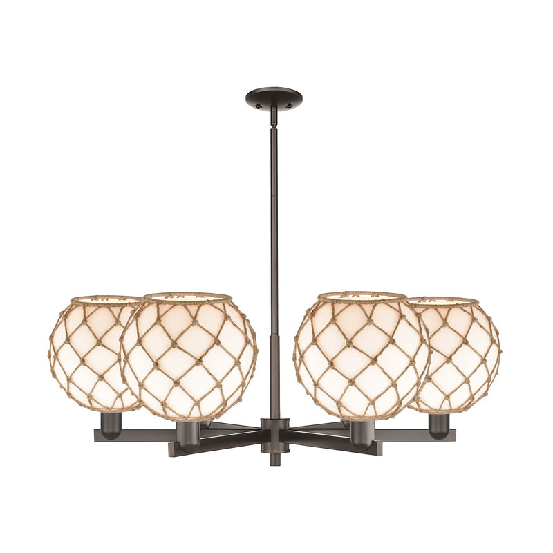 Innovations Farmhouse Rope 40in 6-Light Chandelier | Industrial Oil Rubbed Bronze Steel and Matte White Glass with Rope | Model 716-6CR-OB-G121-10RB