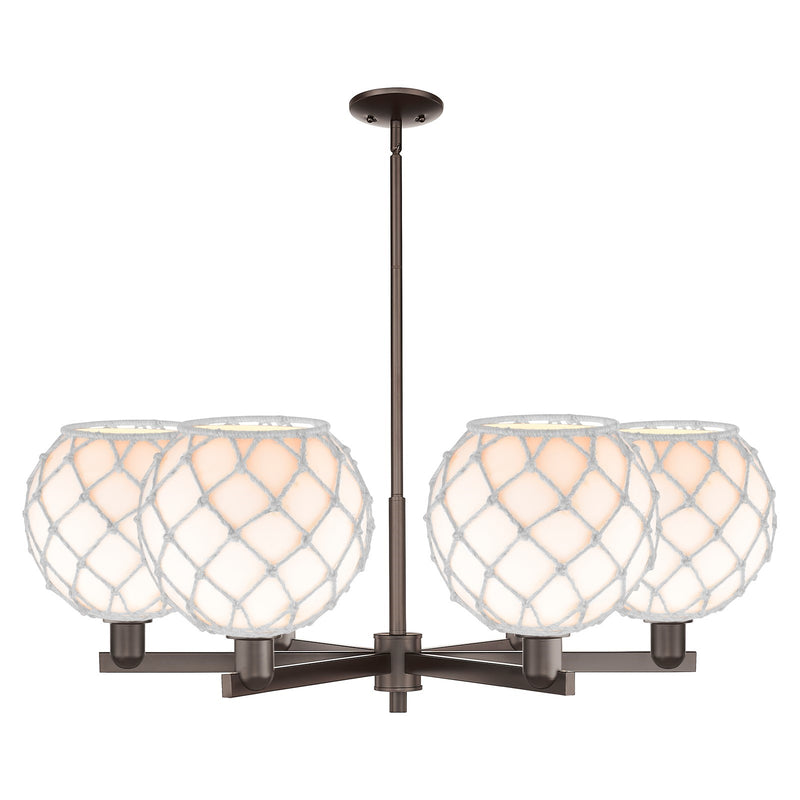 Innovations Farmhouse Rope 40in 6-Light Chandelier | Industrial Oil Rubbed Bronze Steel and White Glass Rope Shade | Dining | Model 716-6CR-OB-G121-10RW