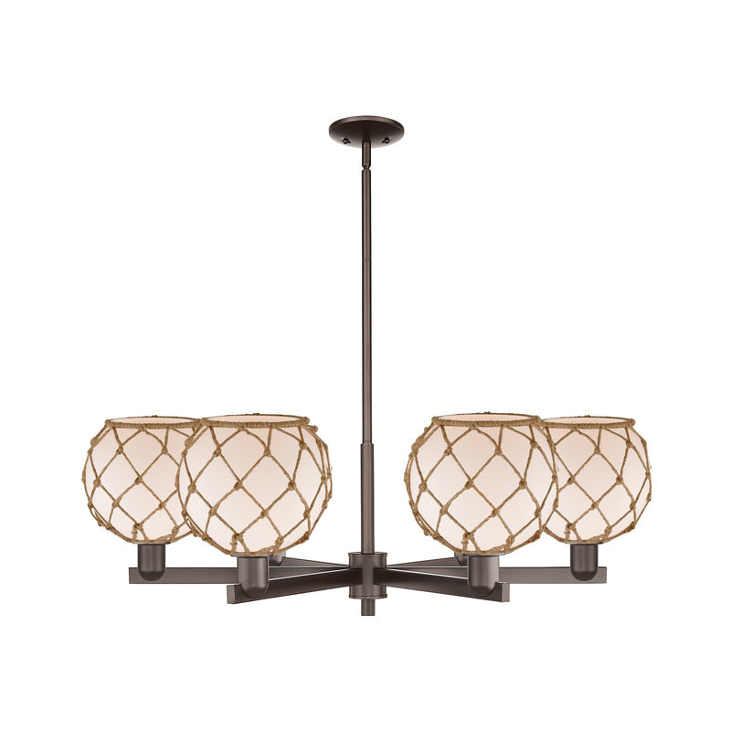 Innovations Farmhouse Rope 38in 6-Light Chandelier | Industrial Oil Rubbed Bronze Steel and White Frosted Glass with Brown | Model 716-6CR-OB-G121-8RB