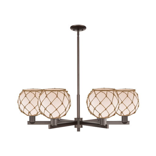 Innovations Farmhouse Rope 38in 6-Light Chandelier | Industrial Oil Rubbed Bronze Steel and White Frosted Glass with Brown | Model 716-6CR-OB-G121-8RB