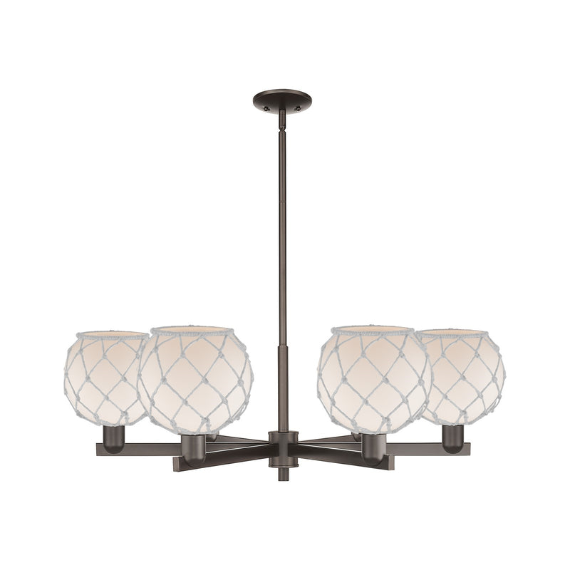 Innovations Farmhouse Rope 38in 6-Light Chandelier | Industrial Oil Rubbed Bronze Steel and White Glass Rope Shade | Dining | Model 716-6CR-OB-G121-8RW