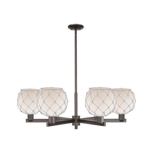 Innovations Farmhouse Rope 38in 6-Light Chandelier | Industrial Oil Rubbed Bronze Steel and White Glass Rope Shade | Dining | Model 716-6CR-OB-G121-8RW