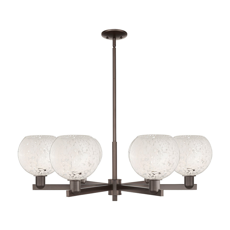 Innovations Lighting Arcadia 38in 6-Light Chandelier | Industrial Oil Rubbed Bronze and White Mouchette Glass | Dining Room & | Model 716-6CR-OB-G1216-8WM