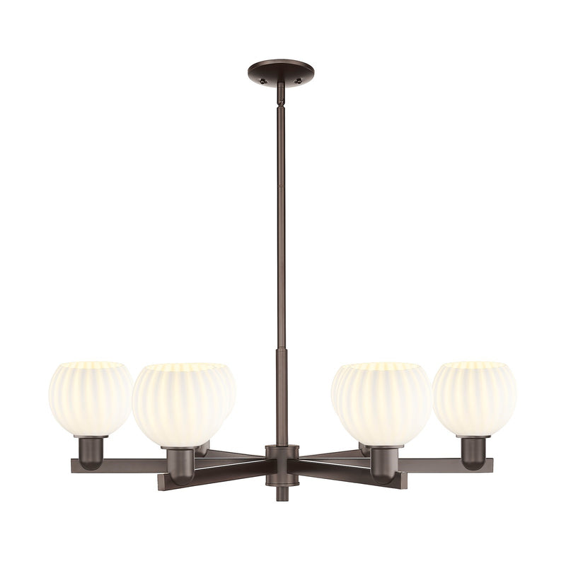 Innovations Lighting Arcadia 36in 6-Light Chandelier | Industrial Oil Rubbed Bronze and White Venetian Glass | Dining Room & | Model 716-6CR-OB-G1217-6WV