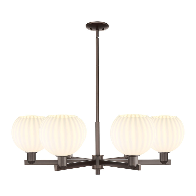 Innovations Lighting Arcadia 38in 6-Light Chandelier | Industrial Oil Rubbed Bronze Steel and White Venetian Glass | Dining | Model 716-6CR-OB-G1217-8WV