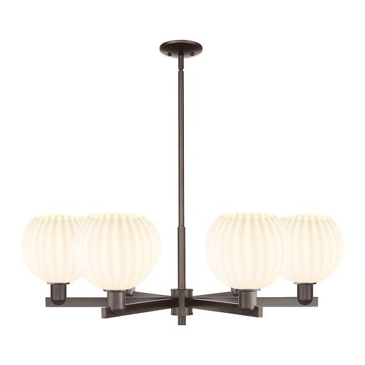 Innovations Lighting Arcadia 38in 6-Light Chandelier | Industrial Oil Rubbed Bronze Steel and White Venetian Glass | Dining | Model 716-6CR-OB-G1217-8WV