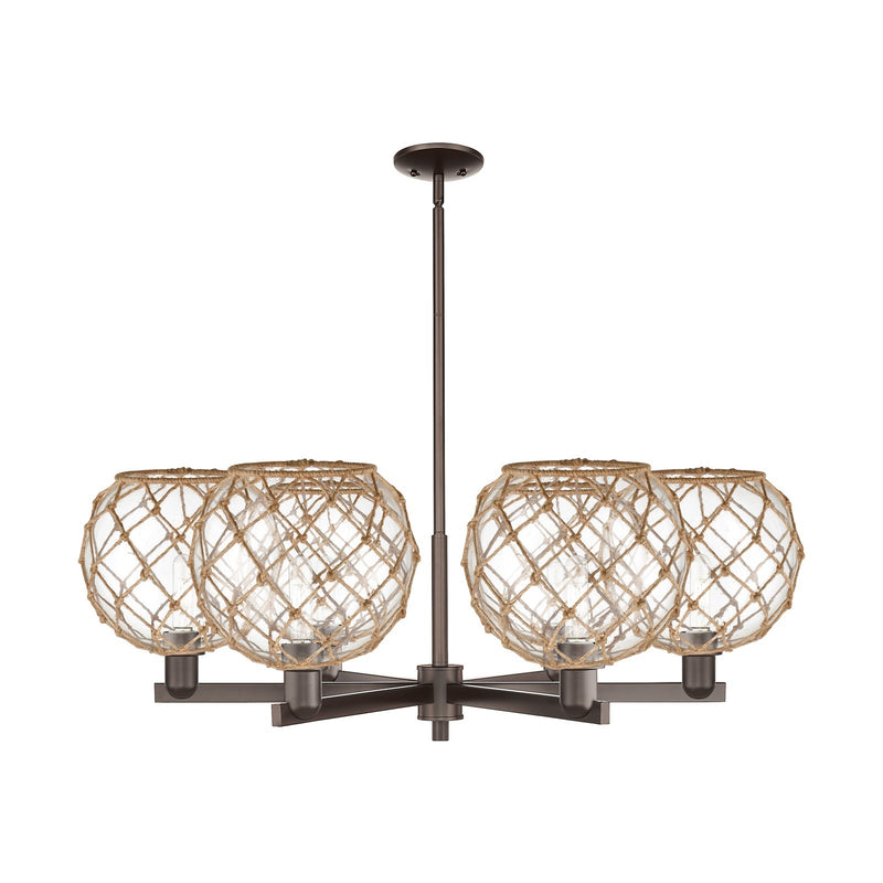 Innovations Farmhouse Rope 40in 6-Light Chandelier | Industrial Oil Rubbed Bronze Steel and Clear Glass with Brown Rope | Model 716-6CR-OB-G122-10RB
