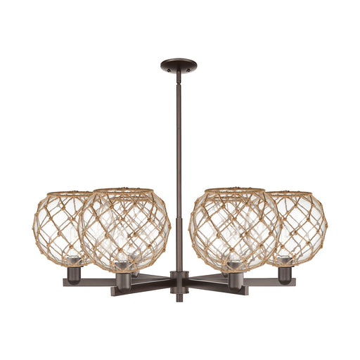 Innovations Farmhouse Rope 40in 6-Light Chandelier | Industrial Oil Rubbed Bronze Steel and Clear Glass with Brown Rope | Model 716-6CR-OB-G122-10RB