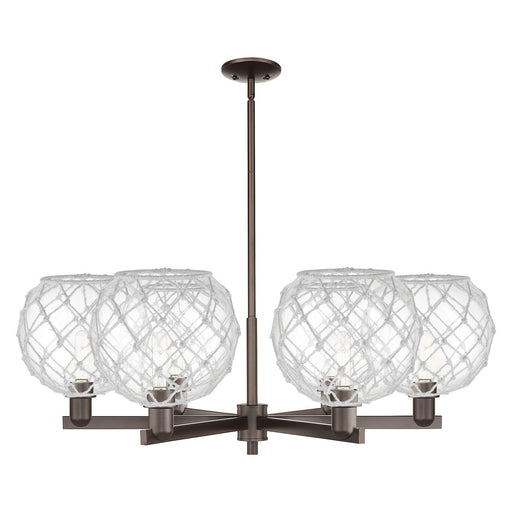 Innovations Farmhouse Rope 40in 6-Light Chandelier | Industrial Oil Rubbed Bronze Steel and Clear Glass with White Rope | Model 716-6CR-OB-G122-10RW