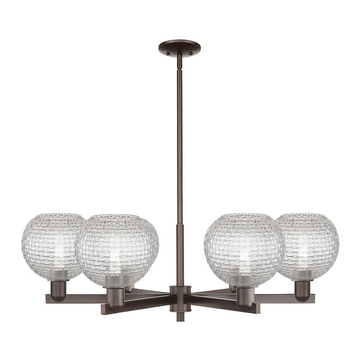 Innovations Athens 38in 6-Light Chandelier | Industrial Oil Rubbed Bronze Steel and Clear Basket Weave Glass | Dining Room & | Model 716-6CR-OB-G122C-8CL