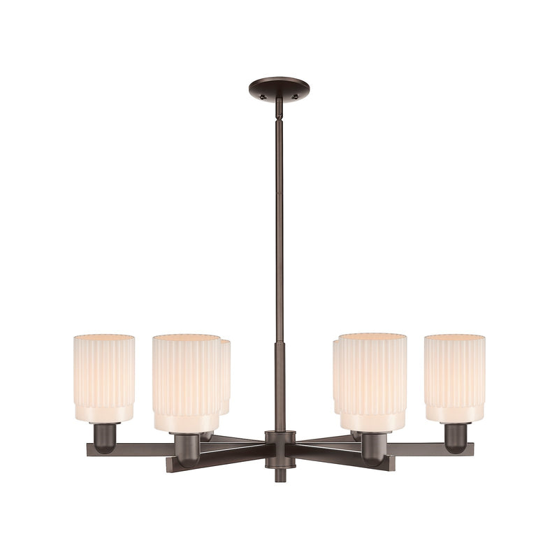 Innovations Hadley 34in 6-Light Chandelier | Industrial Oil Rubbed Bronze Steel and Matte White Ribbed Glass | Dining Room & | Model 716-6CR-OB-G341