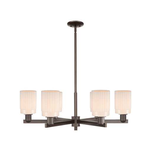 Innovations Hadley 34in 6-Light Chandelier | Industrial Oil Rubbed Bronze Steel and Matte White Ribbed Glass | Dining Room & | Model 716-6CR-OB-G341