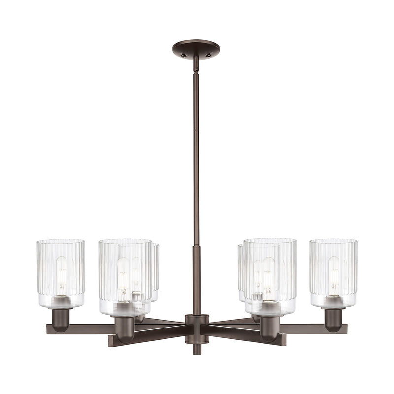 Innovations Hadley 34in 6-Light Chandelier | Industrial Oil Rubbed Bronze Steel and Clear Ribbed Glass | Dining Room & Living Room | Model 716-6CR-OB-G342