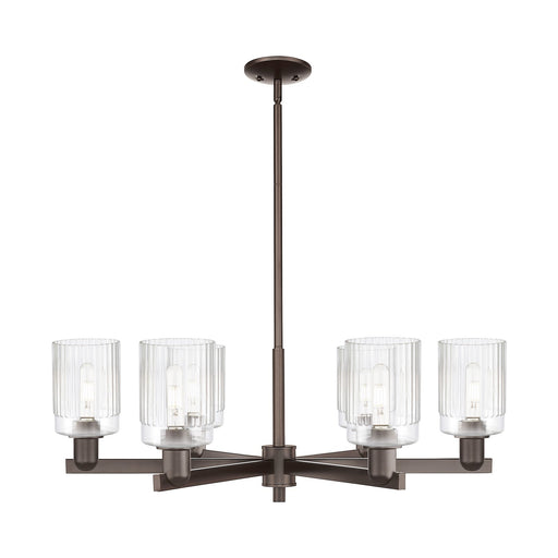 Innovations Hadley 34in 6-Light Chandelier | Industrial Oil Rubbed Bronze Steel and Clear Ribbed Glass | Dining Room & Living Room | Model 716-6CR-OB-G342