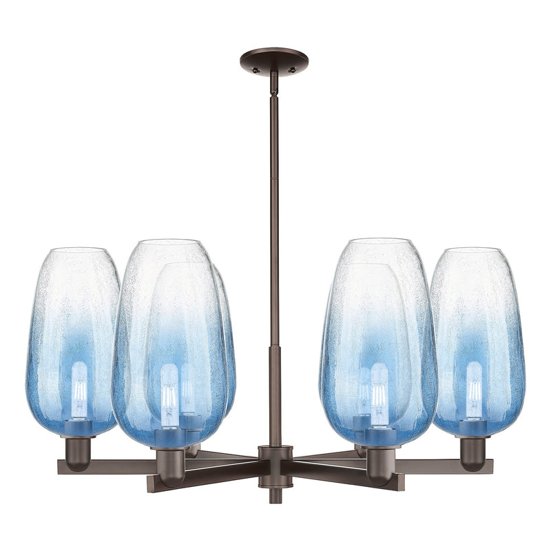Innovations Brookhaven Flute 36.75in 6-Light Chandelier | Industrial Oil Rubbed Bronze Steel and Sapphire Blue Glass | Dining | Model 716-6CR-OB-G484-7SB