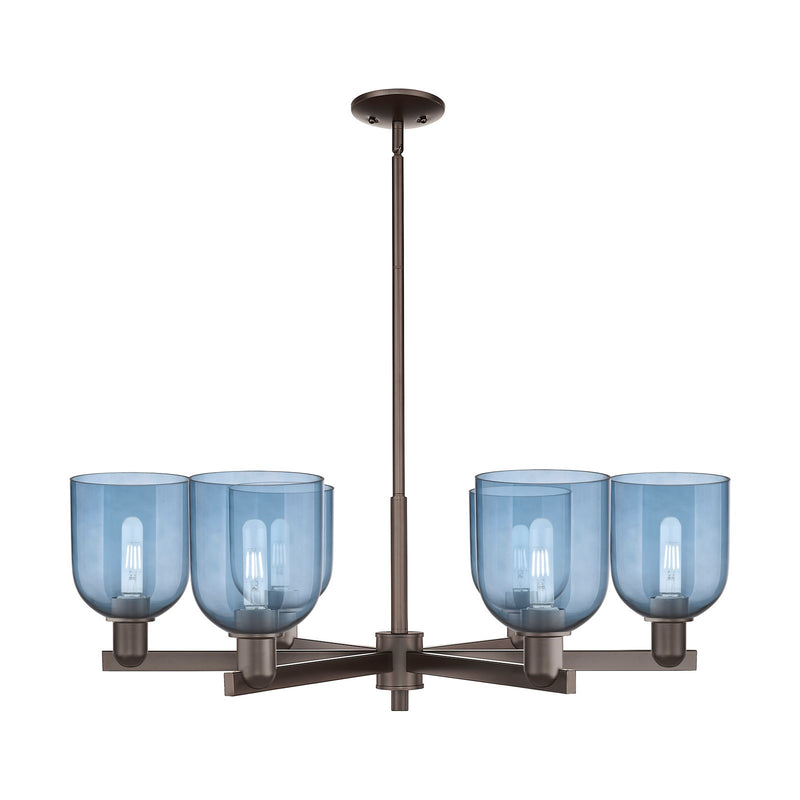 Innovations Bella 35in 6-Light Chandelier | Industrial Oil Rubbed Bronze and Blue Glass | Dining Room & Living Room | Model 716-6CR-OB-G558-6BL