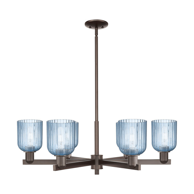 Innovations Bridal Veil 34.75in 6-Light Chandelier | Industrial Oil Rubbed Bronze and Princess Blue Glass | Dining Room & | Model 716-6CR-OB-G559-5BL