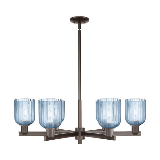 Innovations Bridal Veil 34.75in 6-Light Chandelier | Industrial Oil Rubbed Bronze and Princess Blue Glass | Dining Room & | Model 716-6CR-OB-G559-5BL