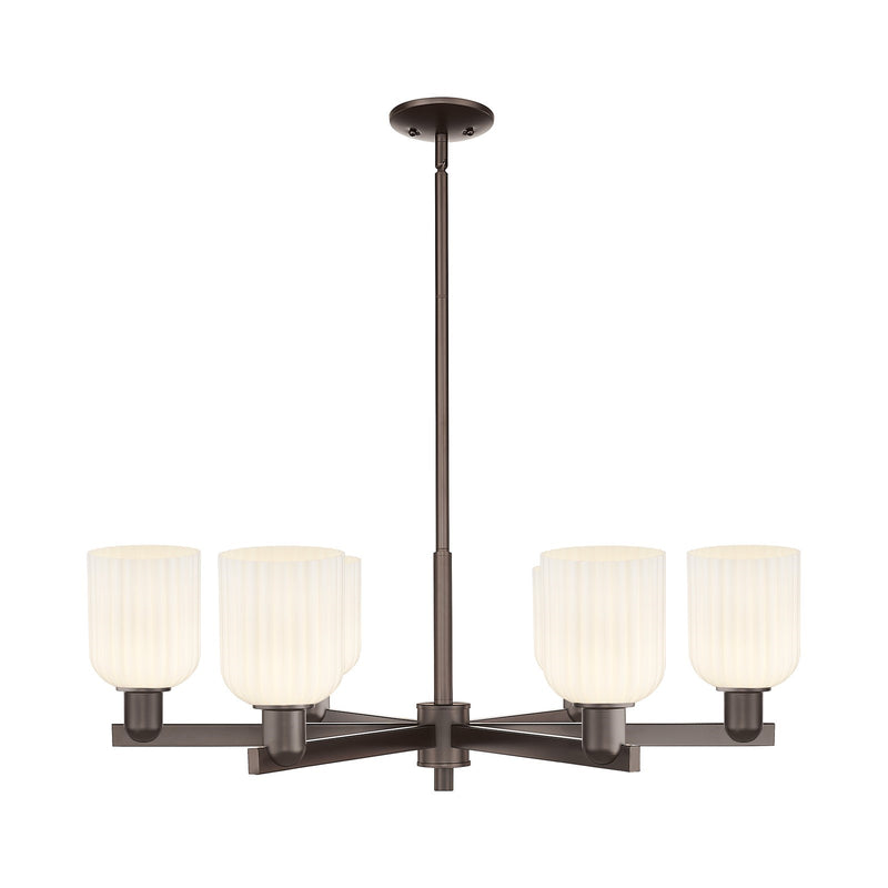 Innovations Bridal Veil 34.75in 6-Light Chandelier | Industrial Oil Rubbed Bronze Steel and Gloss White Ribbed Glass | Dining | Model 716-6CR-OB-G559-5GWH