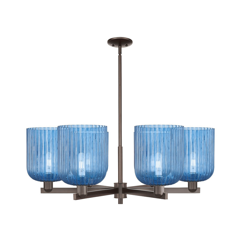 Innovations Bridal Veil 38in 6-Light Chandelier | Industrial Oil Rubbed Bronze and Princess Blue Glass | Dining Room & Living | Model 716-6CR-OB-G559-8BL