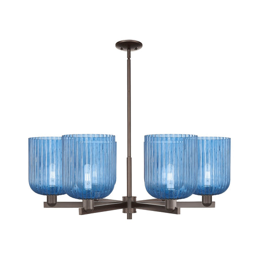 Innovations Bridal Veil 38in 6-Light Chandelier | Industrial Oil Rubbed Bronze and Princess Blue Glass | Dining Room & Living | Model 716-6CR-OB-G559-8BL